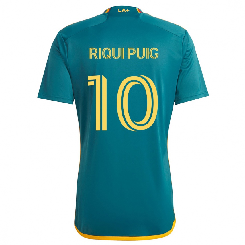 Kinder Fußball Riqui Puig #10 Grün Gelb Auswärtstrikot Trikot 2024/25 T-Shirt Luxemburg