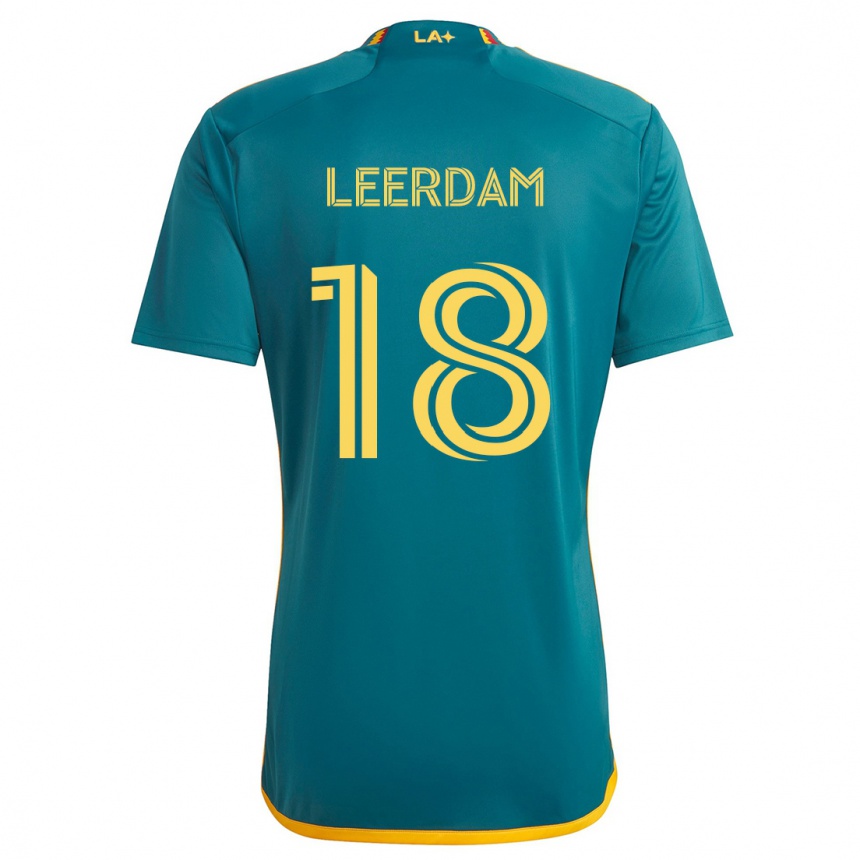 Kinder Fußball Kelvin Leerdam #18 Grün Gelb Auswärtstrikot Trikot 2024/25 T-Shirt Luxemburg