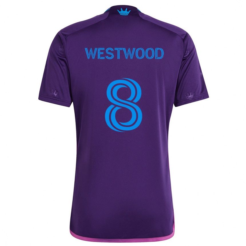 Kinder Fußball Ashley Westwood #8 Lila-Blau Auswärtstrikot Trikot 2024/25 T-Shirt Luxemburg