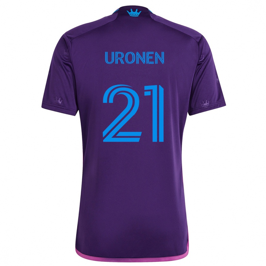 Kinder Fußball Jere Uronen #21 Lila-Blau Auswärtstrikot Trikot 2024/25 T-Shirt Luxemburg