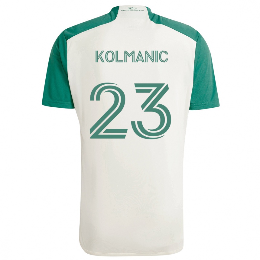 Kinder Fußball Zan Kolmanic #23 Braune Farben Grün Auswärtstrikot Trikot 2024/25 T-Shirt Luxemburg