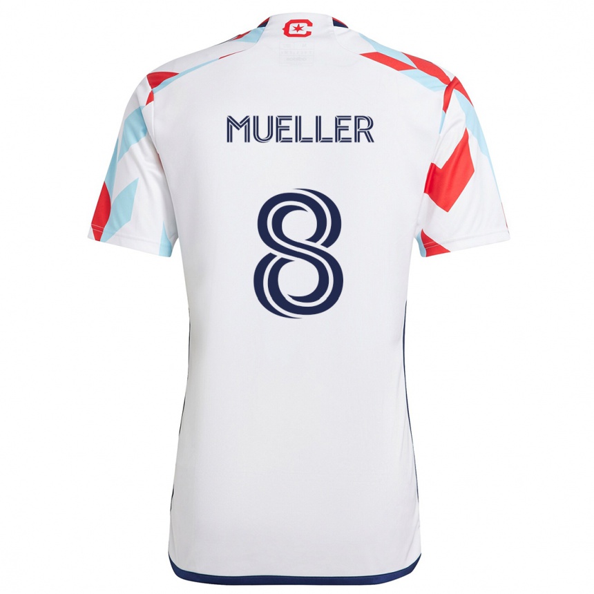 Kinder Fußball Chris Mueller #8 Weiß Rot Blau Auswärtstrikot Trikot 2024/25 T-Shirt Luxemburg