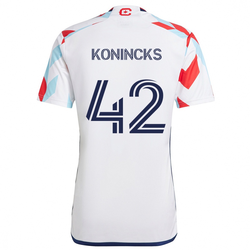 Kinder Fußball Diego Konincks #42 Weiß Rot Blau Auswärtstrikot Trikot 2024/25 T-Shirt Luxemburg