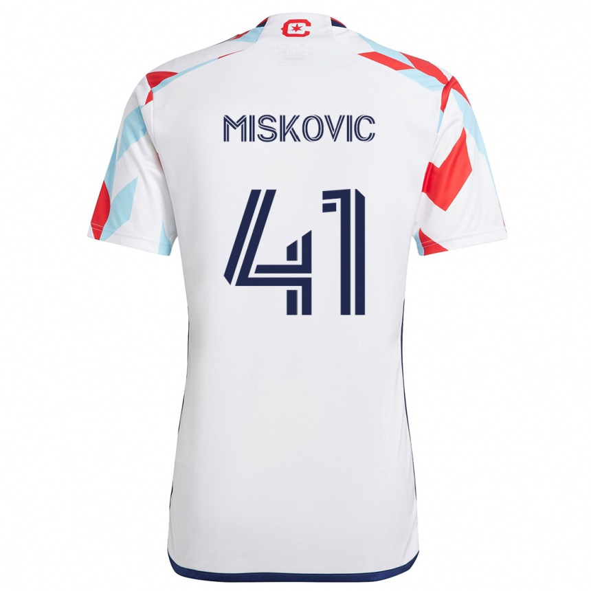 Kinder Fußball Mihajlo Miskovic #41 Weiß Rot Blau Auswärtstrikot Trikot 2024/25 T-Shirt Luxemburg