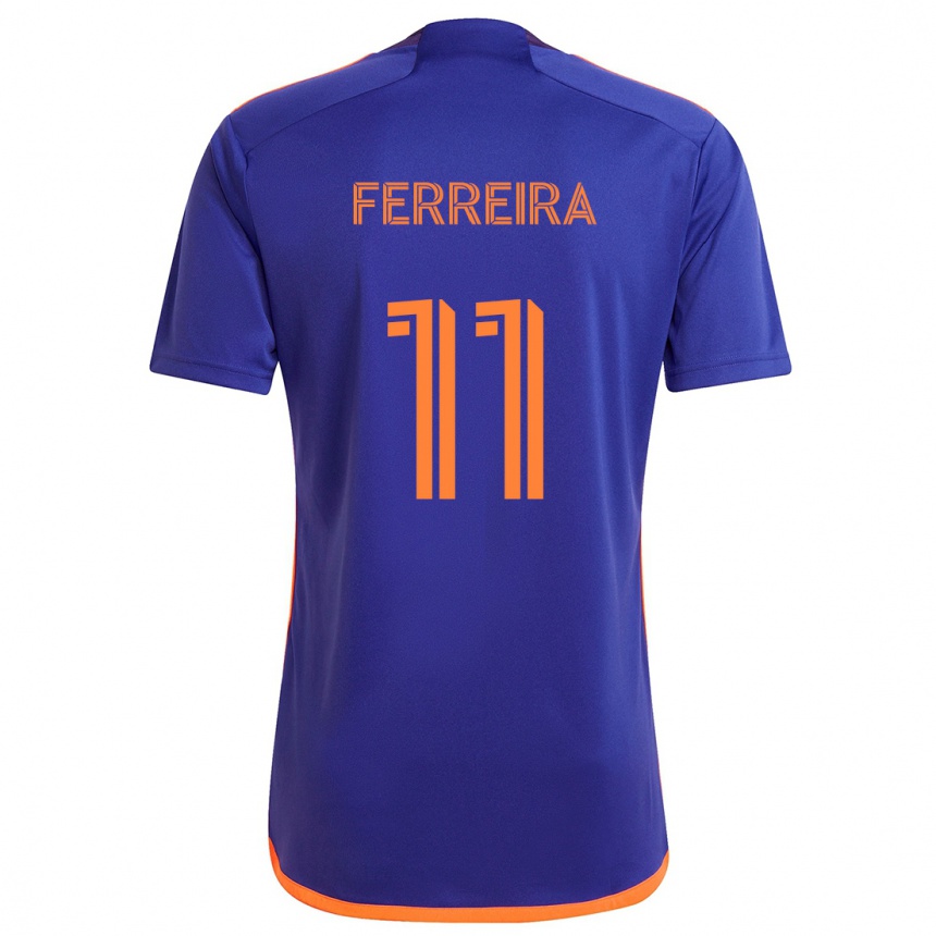 Kinder Fußball Sebastián Ferreira #11 Lila Orange Auswärtstrikot Trikot 2024/25 T-Shirt Luxemburg