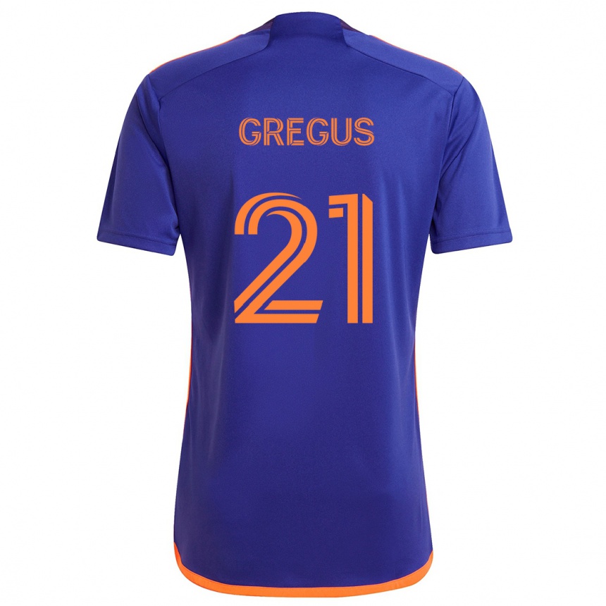 Kinder Fußball Ján Gregus #21 Lila Orange Auswärtstrikot Trikot 2024/25 T-Shirt Luxemburg