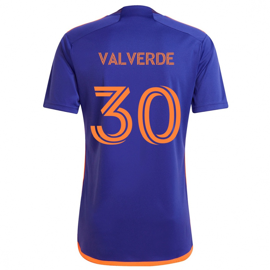 Kinder Fußball Jefferson Valverde #30 Lila Orange Auswärtstrikot Trikot 2024/25 T-Shirt Luxemburg