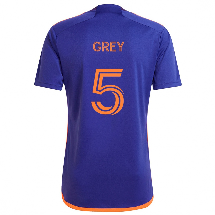 Kinder Fußball Omar Grey #5 Lila Orange Auswärtstrikot Trikot 2024/25 T-Shirt Luxemburg