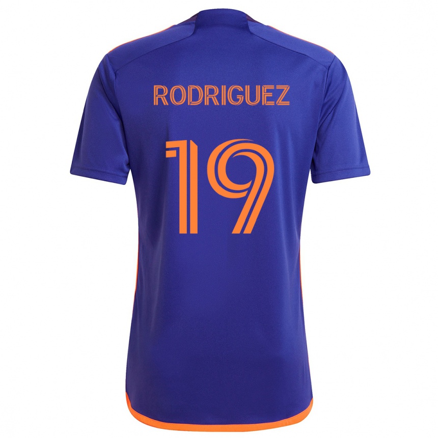 Kinder Fußball Sebastian Rodriguez #19 Lila Orange Auswärtstrikot Trikot 2024/25 T-Shirt Luxemburg