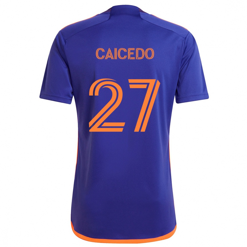 Kinder Fußball Luis Caicedo #27 Lila Orange Auswärtstrikot Trikot 2024/25 T-Shirt Luxemburg