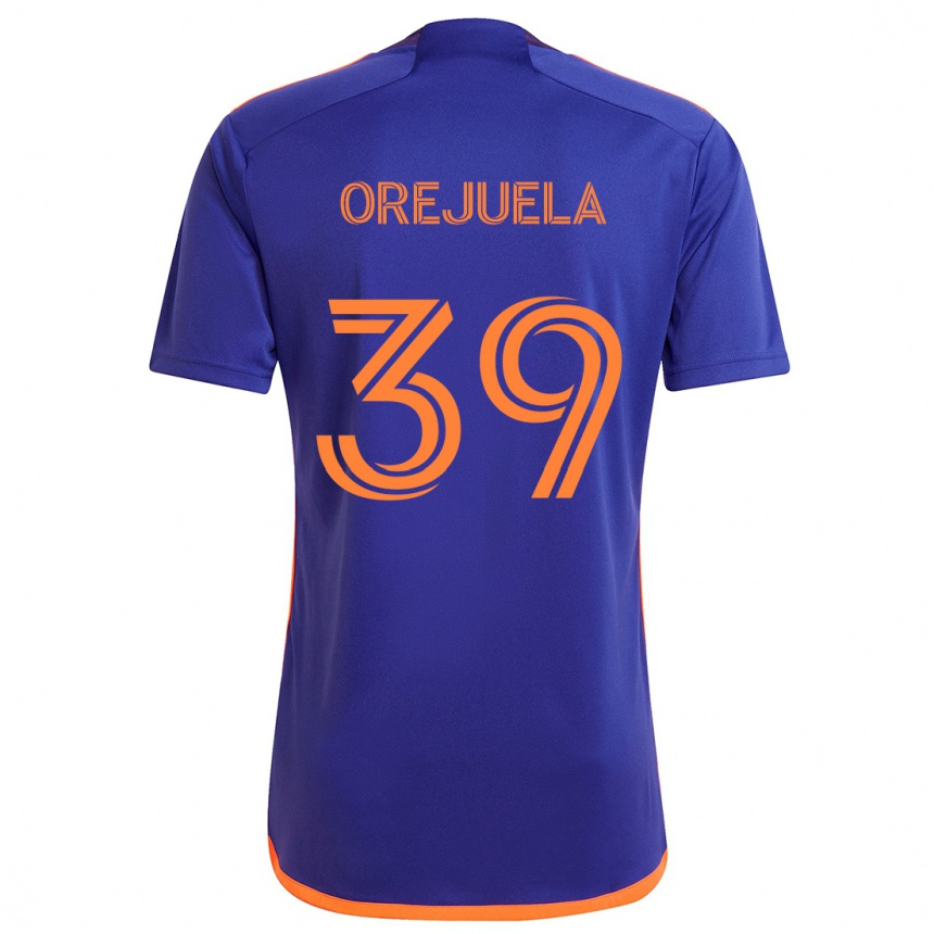 Kinder Fußball Jesus Orejuela #39 Lila Orange Auswärtstrikot Trikot 2024/25 T-Shirt Luxemburg