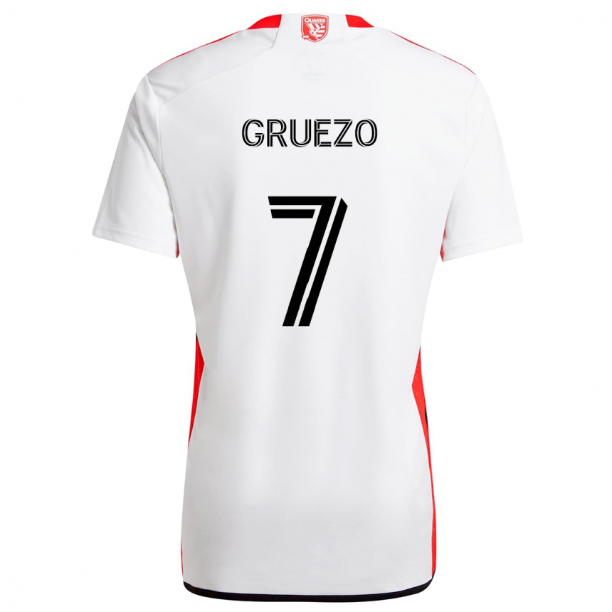 Kinder Fußball Carlos Gruezo #7 Weiß Rot Auswärtstrikot Trikot 2024/25 T-Shirt Luxemburg