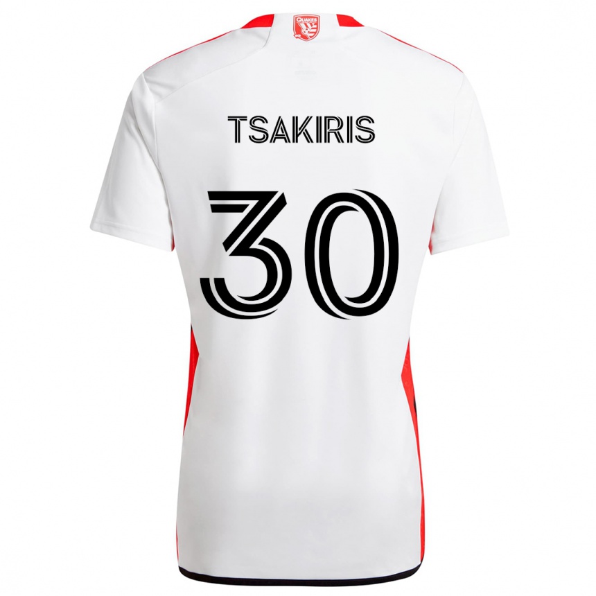 Kinder Fußball Niko Tsakiris #30 Weiß Rot Auswärtstrikot Trikot 2024/25 T-Shirt Luxemburg