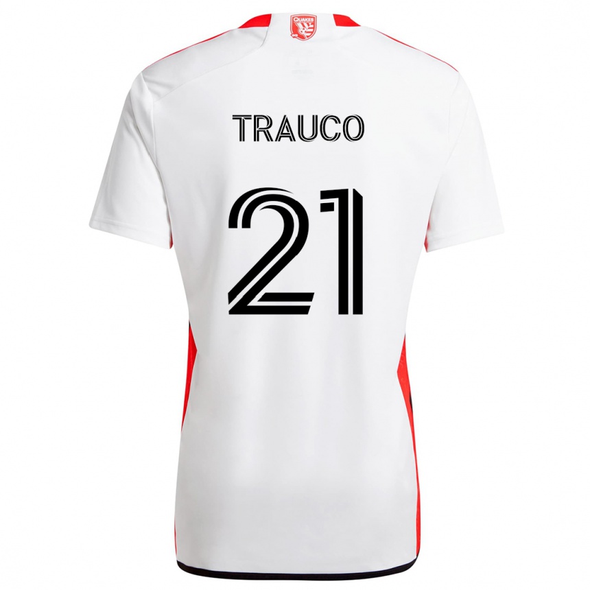 Kinder Fußball Miguel Trauco #21 Weiß Rot Auswärtstrikot Trikot 2024/25 T-Shirt Luxemburg