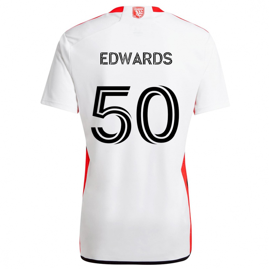 Kinder Fußball Aaron Edwards #50 Weiß Rot Auswärtstrikot Trikot 2024/25 T-Shirt Luxemburg