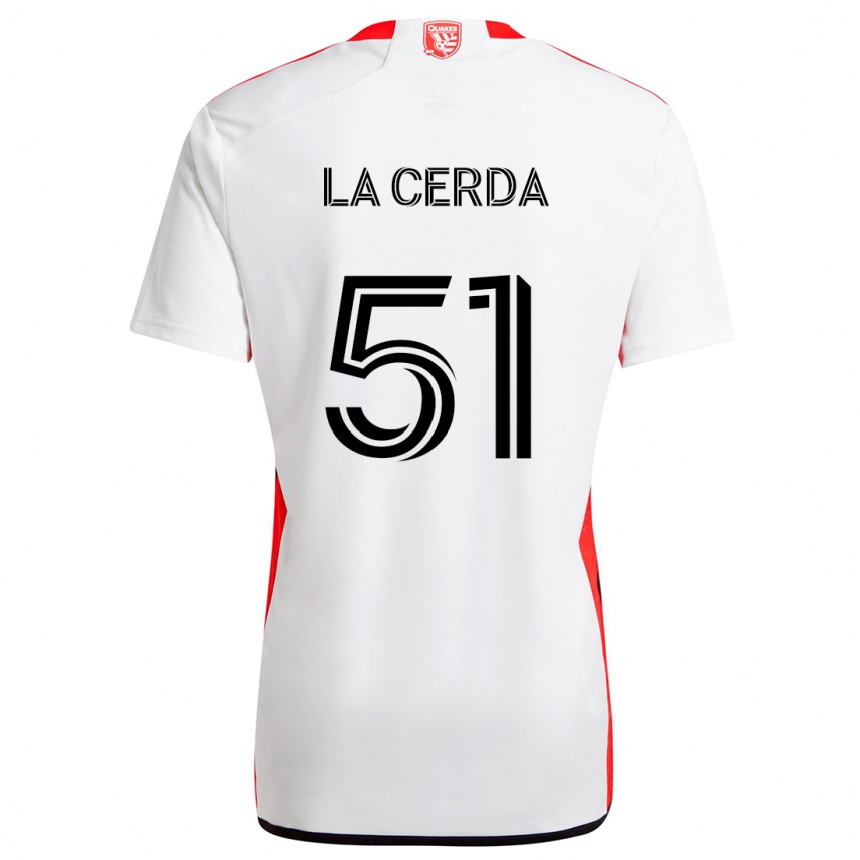 Kinder Fußball Eric De La Cerda #51 Weiß Rot Auswärtstrikot Trikot 2024/25 T-Shirt Luxemburg