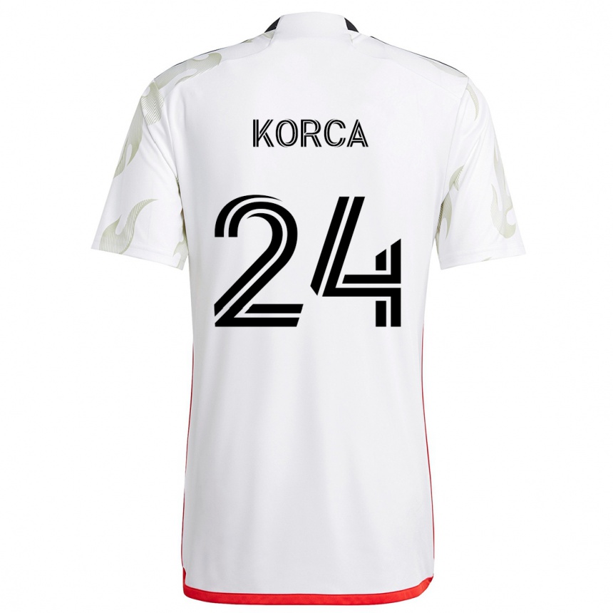 Kinder Fußball Amet Korca #24 Weiß Rot Schwarz Auswärtstrikot Trikot 2024/25 T-Shirt Luxemburg