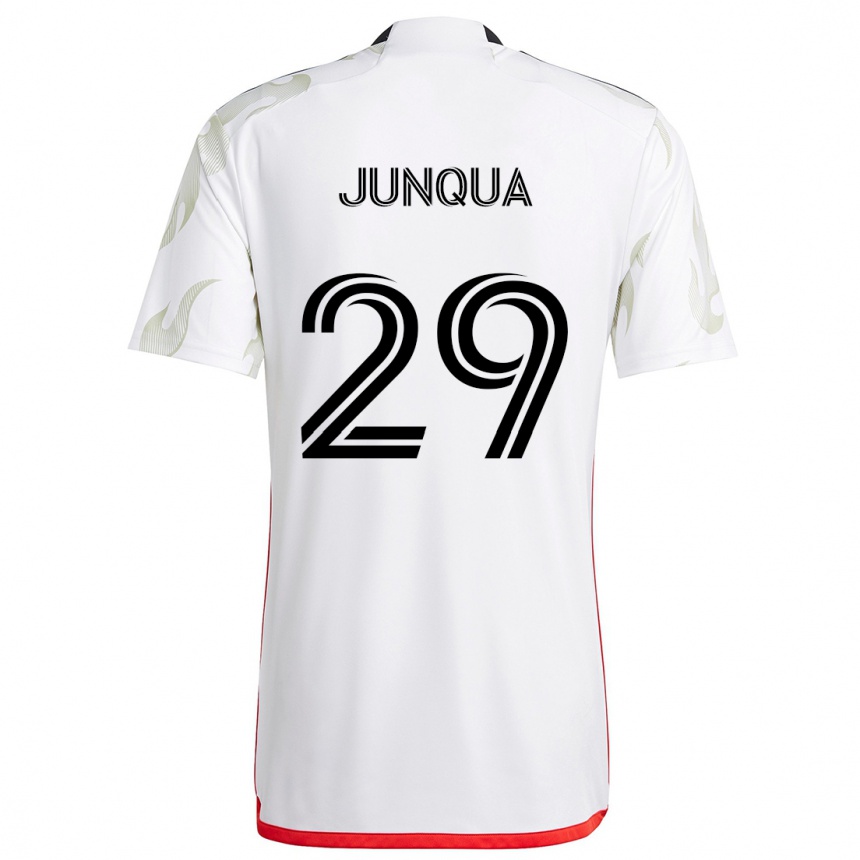 Kinder Fußball Sam Junqua #29 Weiß Rot Schwarz Auswärtstrikot Trikot 2024/25 T-Shirt Luxemburg