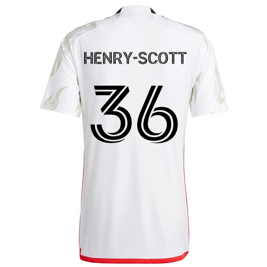 Kinder Fußball Malik Henry-Scott #36 Weiß Rot Schwarz Auswärtstrikot Trikot 2024/25 T-Shirt Luxemburg