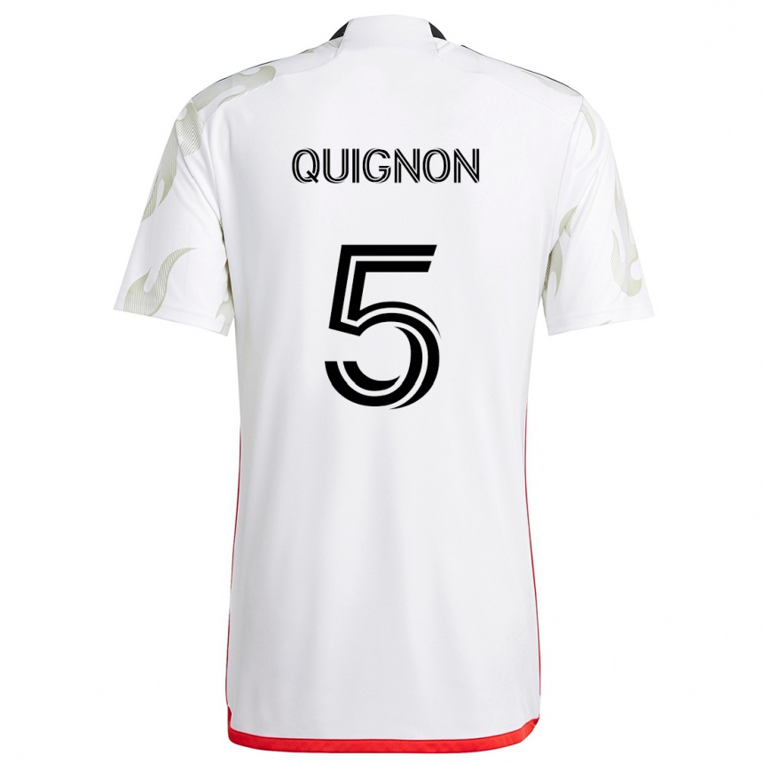 Kinder Fußball Facundo Quignón #5 Weiß Rot Schwarz Auswärtstrikot Trikot 2024/25 T-Shirt Luxemburg