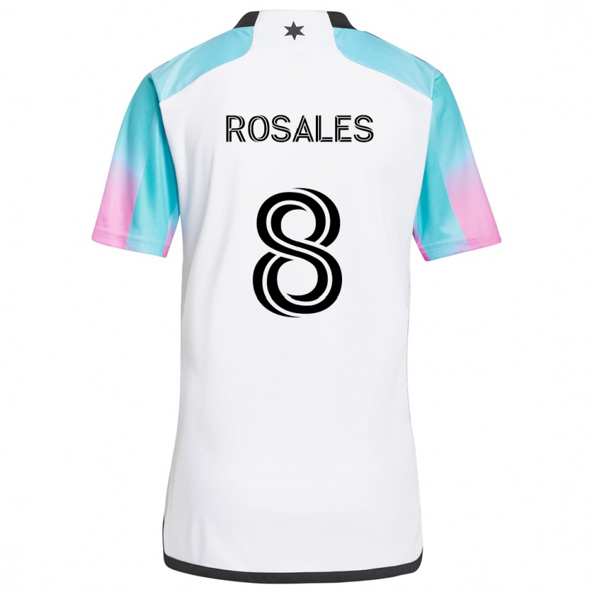 Kinder Fußball Joseph Rosales #8 Weiß Blau Schwarz Auswärtstrikot Trikot 2024/25 T-Shirt Luxemburg