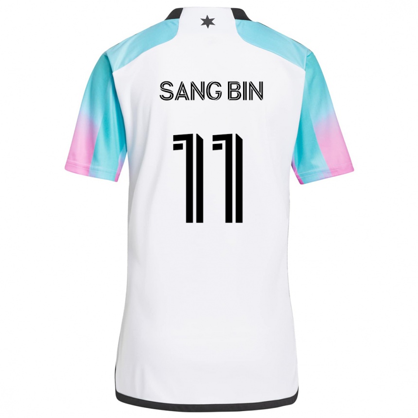 Kinder Fußball Sang-Bin Jeong #11 Weiß Blau Schwarz Auswärtstrikot Trikot 2024/25 T-Shirt Luxemburg