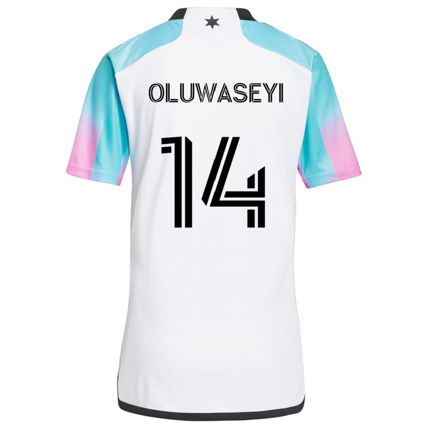 Kinder Fußball Tani Oluwaseyi #14 Weiß Blau Schwarz Auswärtstrikot Trikot 2024/25 T-Shirt Luxemburg