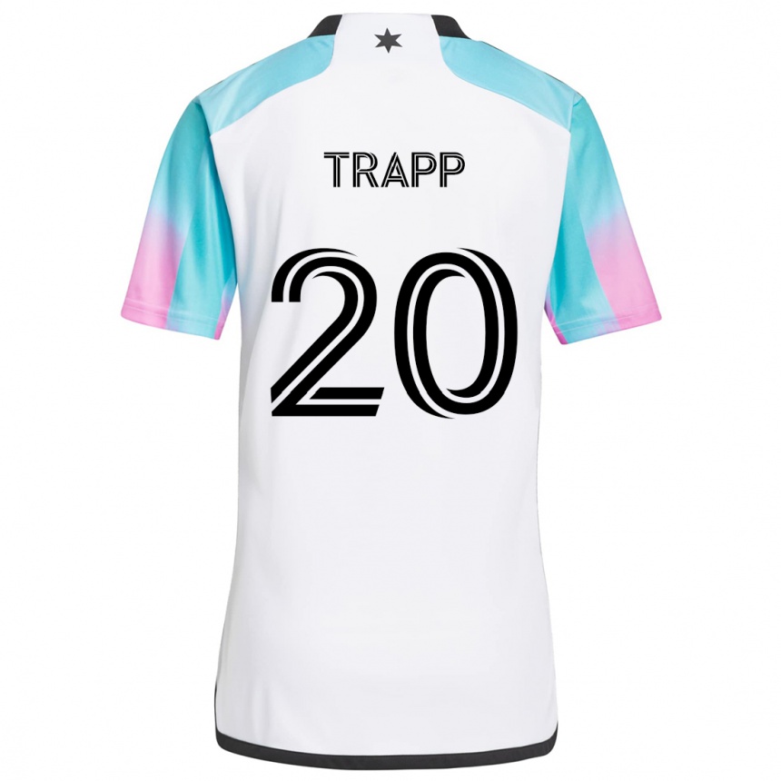 Kinder Fußball Wil Trapp #20 Weiß Blau Schwarz Auswärtstrikot Trikot 2024/25 T-Shirt Luxemburg