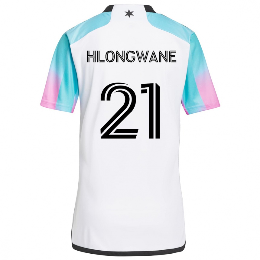 Kinder Fußball Bongokuhle Hlongwane #21 Weiß Blau Schwarz Auswärtstrikot Trikot 2024/25 T-Shirt Luxemburg