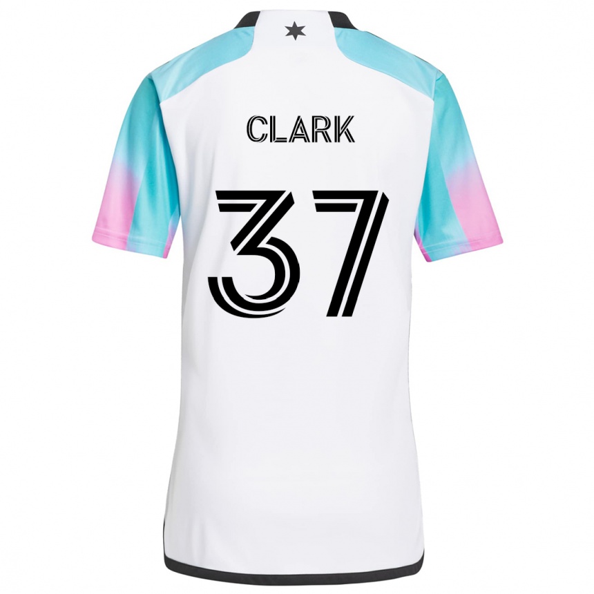 Kinder Fußball Caden Clark #37 Weiß Blau Schwarz Auswärtstrikot Trikot 2024/25 T-Shirt Luxemburg