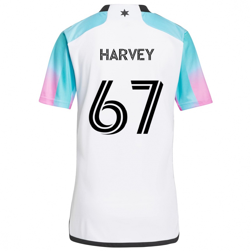 Kinder Fußball Carlos Harvey #67 Weiß Blau Schwarz Auswärtstrikot Trikot 2024/25 T-Shirt Luxemburg