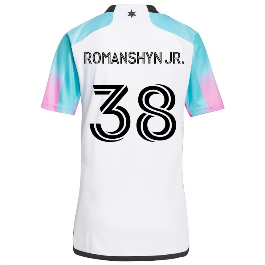 Kinder Fußball Kage Romanshyn Jr. #38 Weiß Blau Schwarz Auswärtstrikot Trikot 2024/25 T-Shirt Luxemburg