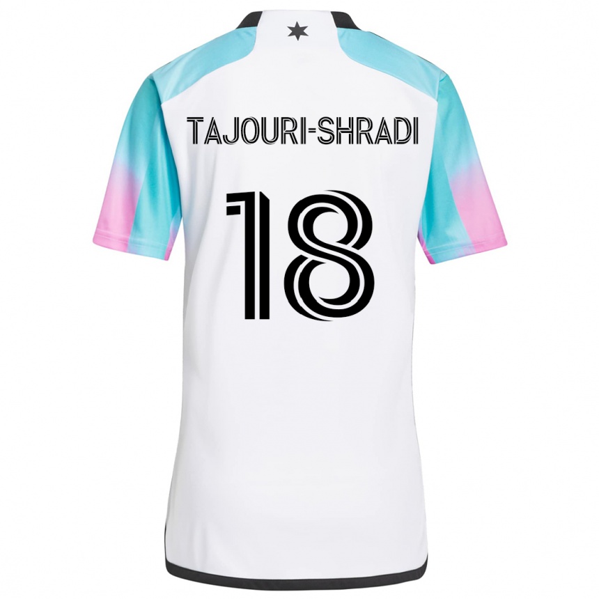 Kinder Fußball Ismael Tajouri-Shradi #18 Weiß Blau Schwarz Auswärtstrikot Trikot 2024/25 T-Shirt Luxemburg