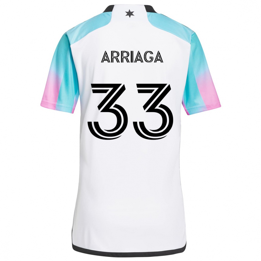 Kinder Fußball Kervin Arriaga #33 Weiß Blau Schwarz Auswärtstrikot Trikot 2024/25 T-Shirt Luxemburg