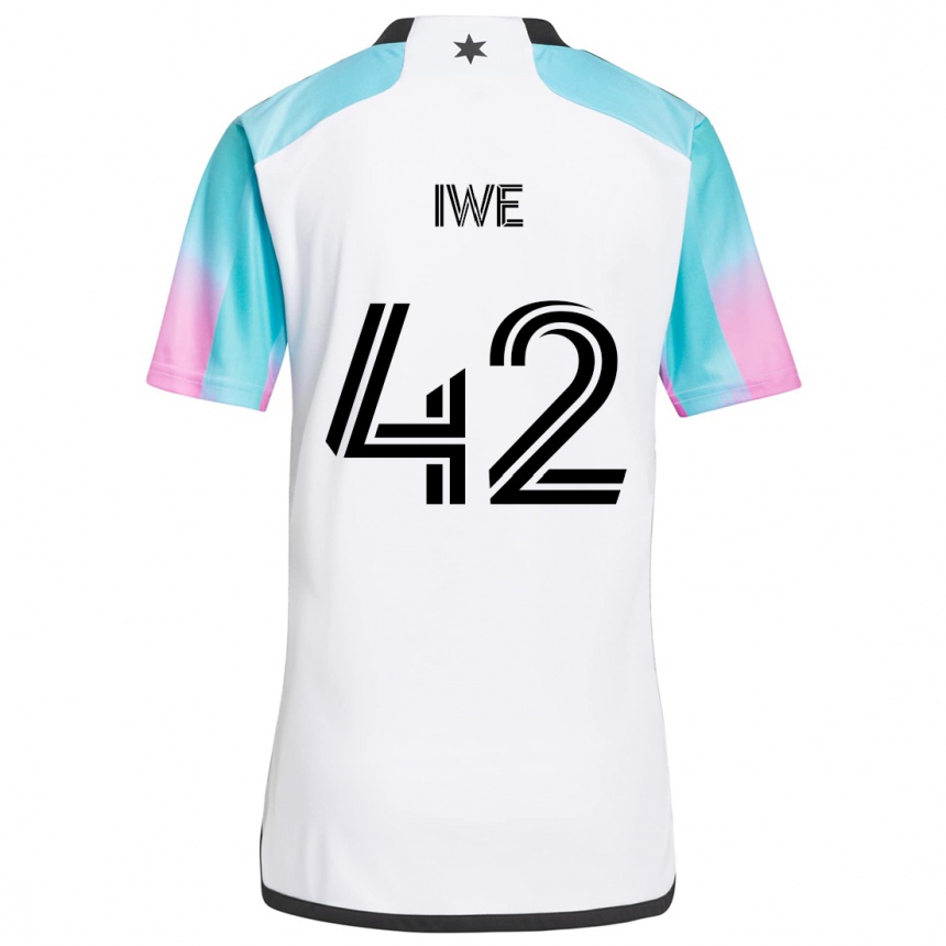 Kinder Fußball Emmanuel Iwe #42 Weiß Blau Schwarz Auswärtstrikot Trikot 2024/25 T-Shirt Luxemburg