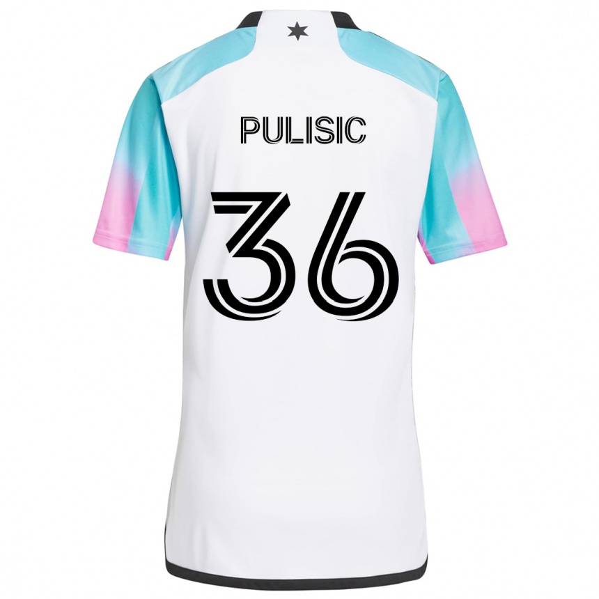 Kinder Fußball Will Pulisic #36 Weiß Blau Schwarz Auswärtstrikot Trikot 2024/25 T-Shirt Luxemburg