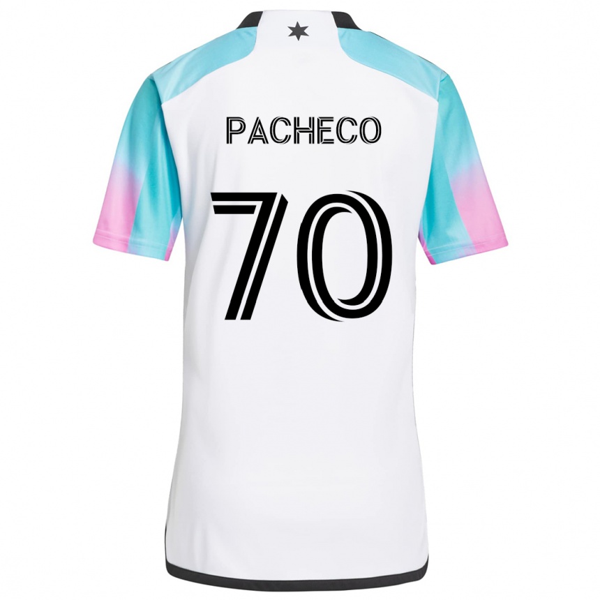 Kinder Fußball Diogo Pacheco #70 Weiß Blau Schwarz Auswärtstrikot Trikot 2024/25 T-Shirt Luxemburg