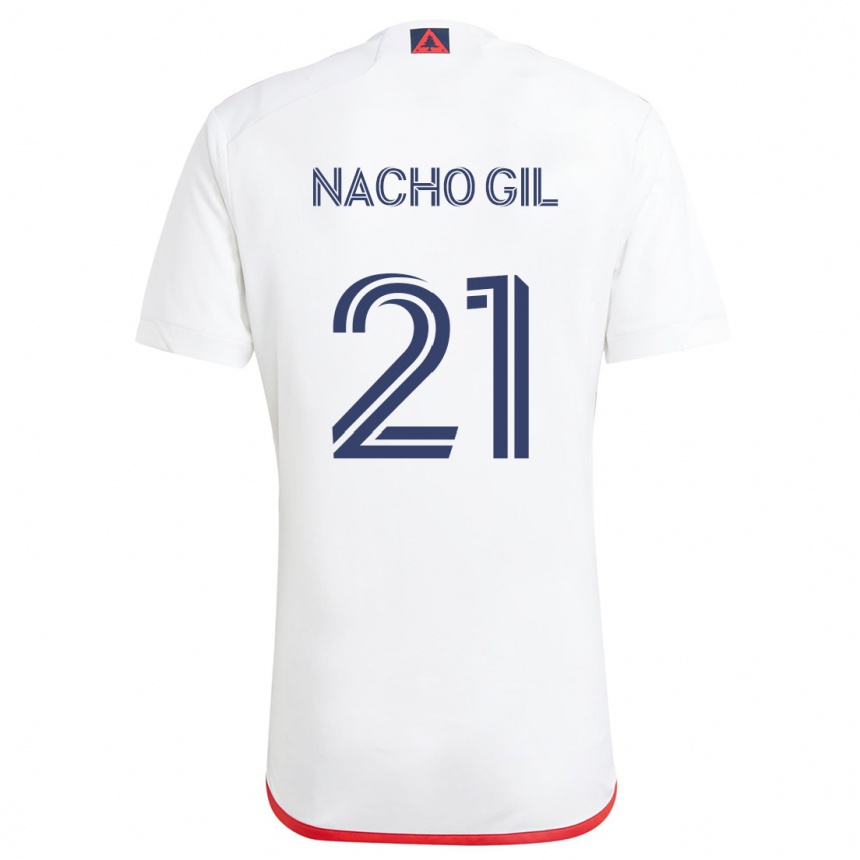 Kinder Fußball Nacho Gil #21 Weiß Rot Auswärtstrikot Trikot 2024/25 T-Shirt Luxemburg