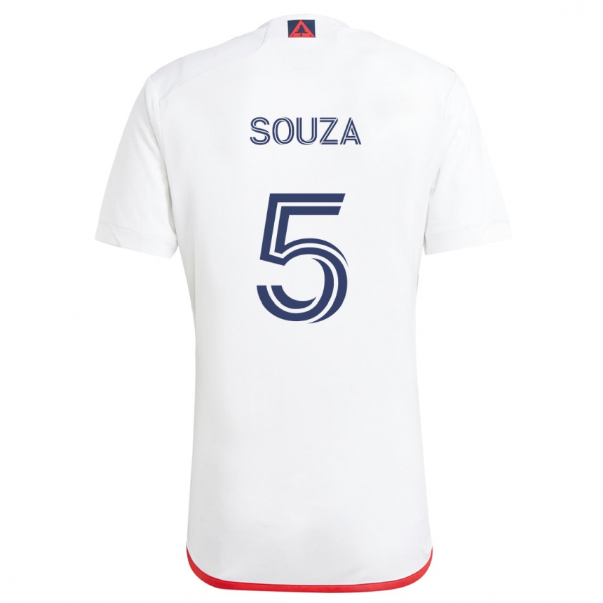 Kinder Fußball Victor Souza #5 Weiß Rot Auswärtstrikot Trikot 2024/25 T-Shirt Luxemburg