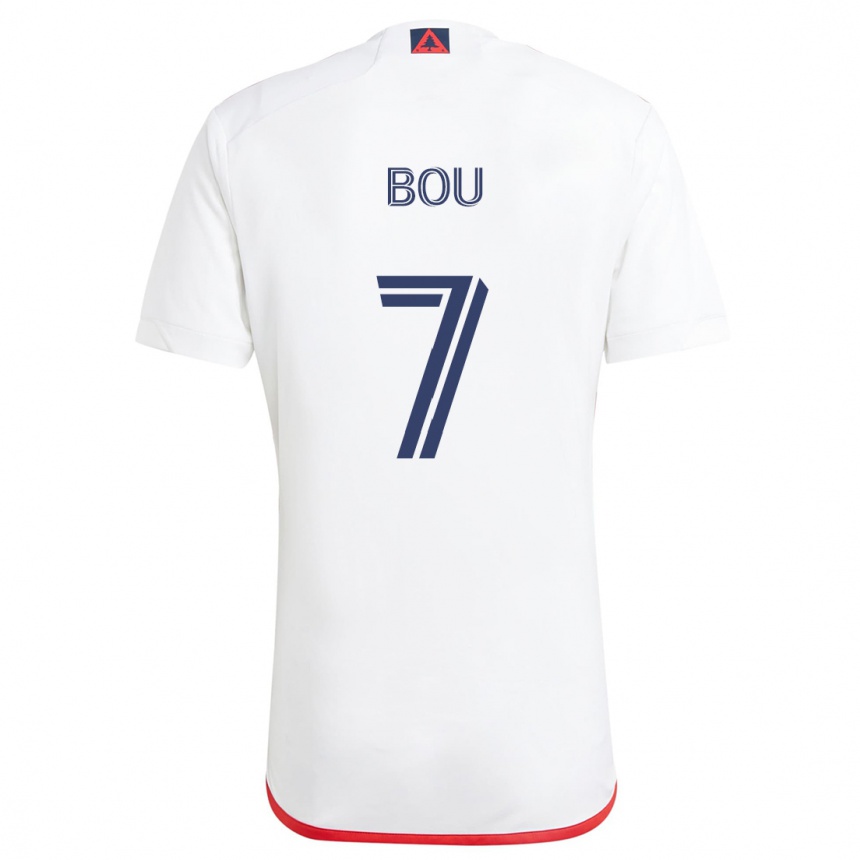 Kinder Fußball Gustavo Bou #7 Weiß Rot Auswärtstrikot Trikot 2024/25 T-Shirt Luxemburg