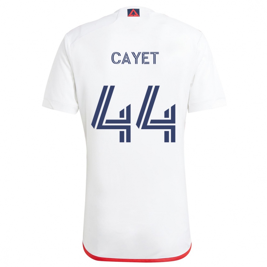 Kinder Fußball Pierre Cayet #44 Weiß Rot Auswärtstrikot Trikot 2024/25 T-Shirt Luxemburg