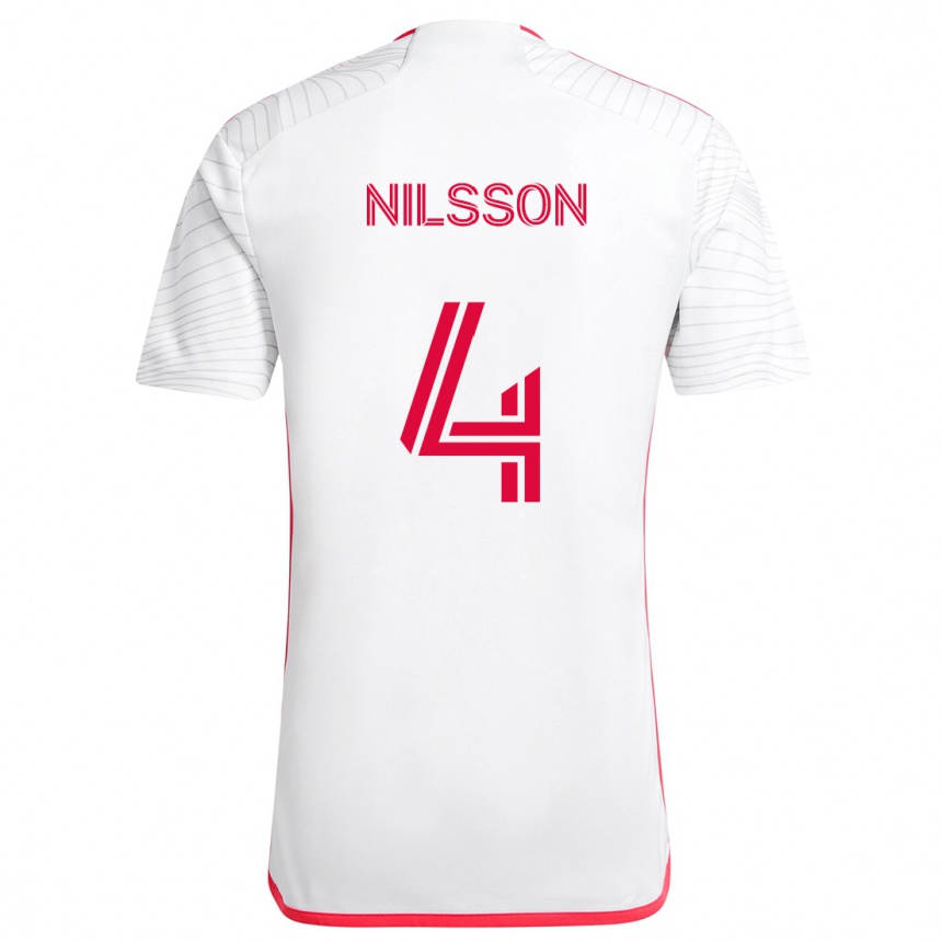 Kinder Fußball Joakim Nilsson #4 Weiß Rot Auswärtstrikot Trikot 2024/25 T-Shirt Luxemburg