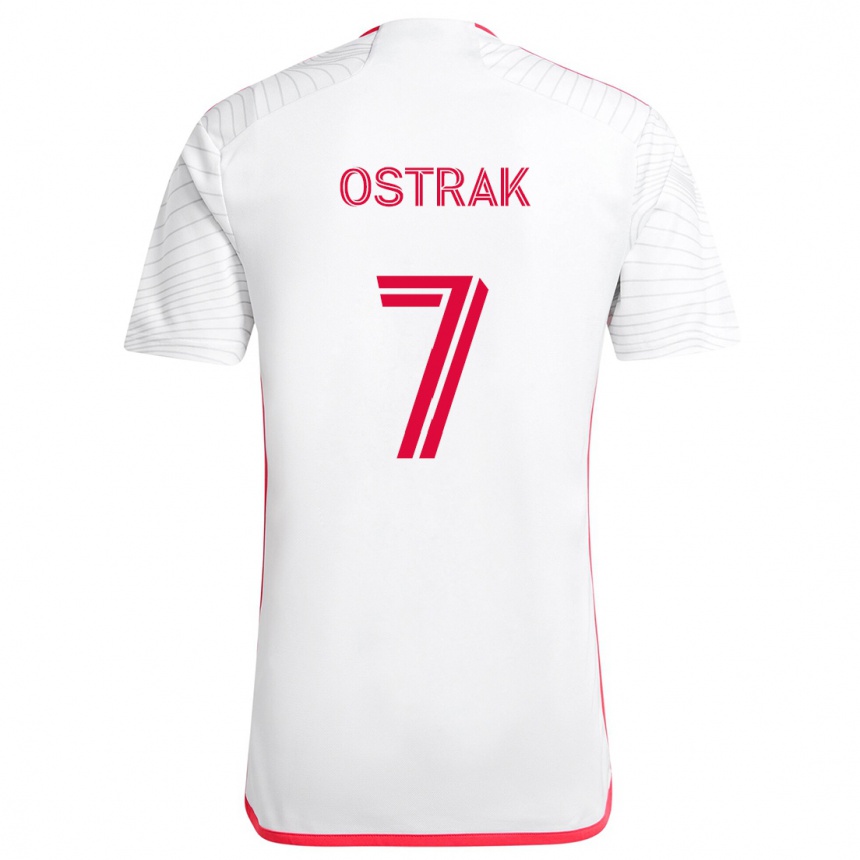 Kinder Fußball Tomás Ostrák #7 Weiß Rot Auswärtstrikot Trikot 2024/25 T-Shirt Luxemburg