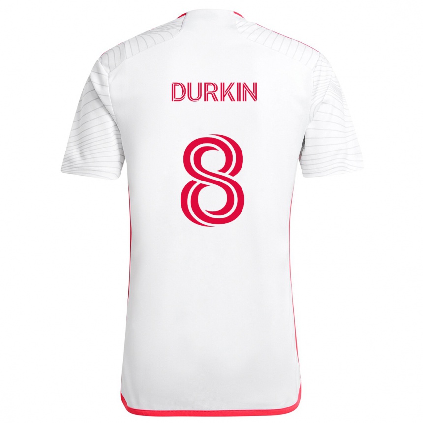 Kinder Fußball Chris Durkin #8 Weiß Rot Auswärtstrikot Trikot 2024/25 T-Shirt Luxemburg