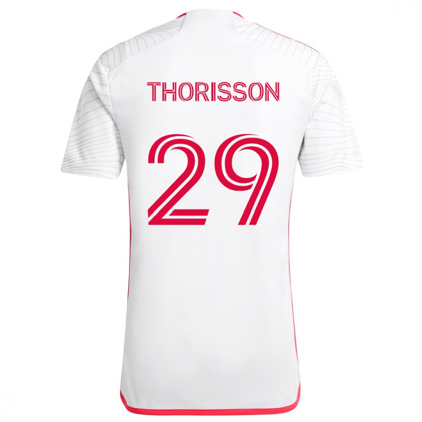 Kinder Fußball Nökkvi Thórisson #29 Weiß Rot Auswärtstrikot Trikot 2024/25 T-Shirt Luxemburg