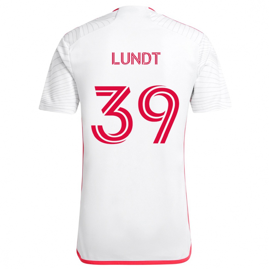 Kinder Fußball Ben Lundt #39 Weiß Rot Auswärtstrikot Trikot 2024/25 T-Shirt Luxemburg