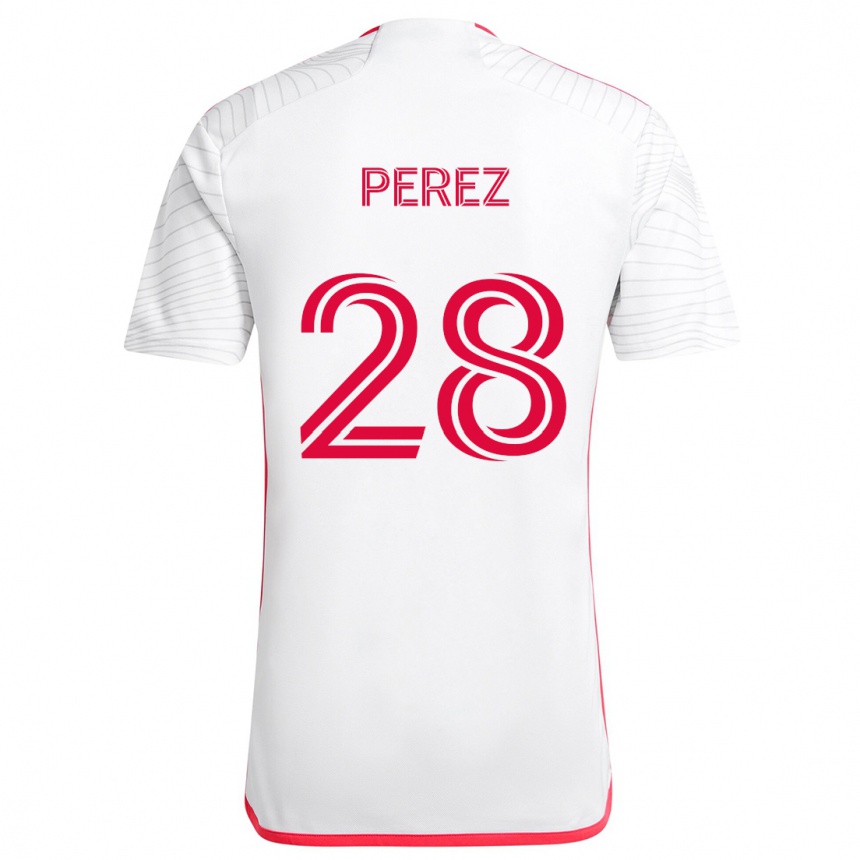 Kinder Fußball Miguel Perez #28 Weiß Rot Auswärtstrikot Trikot 2024/25 T-Shirt Luxemburg