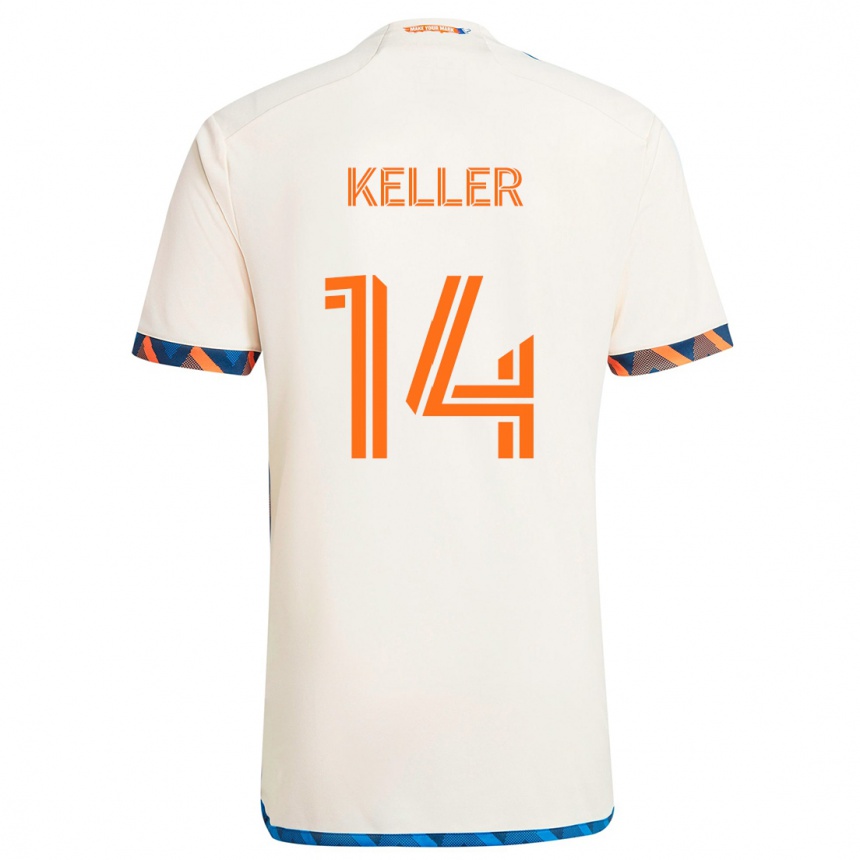 Kinder Fußball Kipp Keller #14 Weiß Orange Auswärtstrikot Trikot 2024/25 T-Shirt Luxemburg