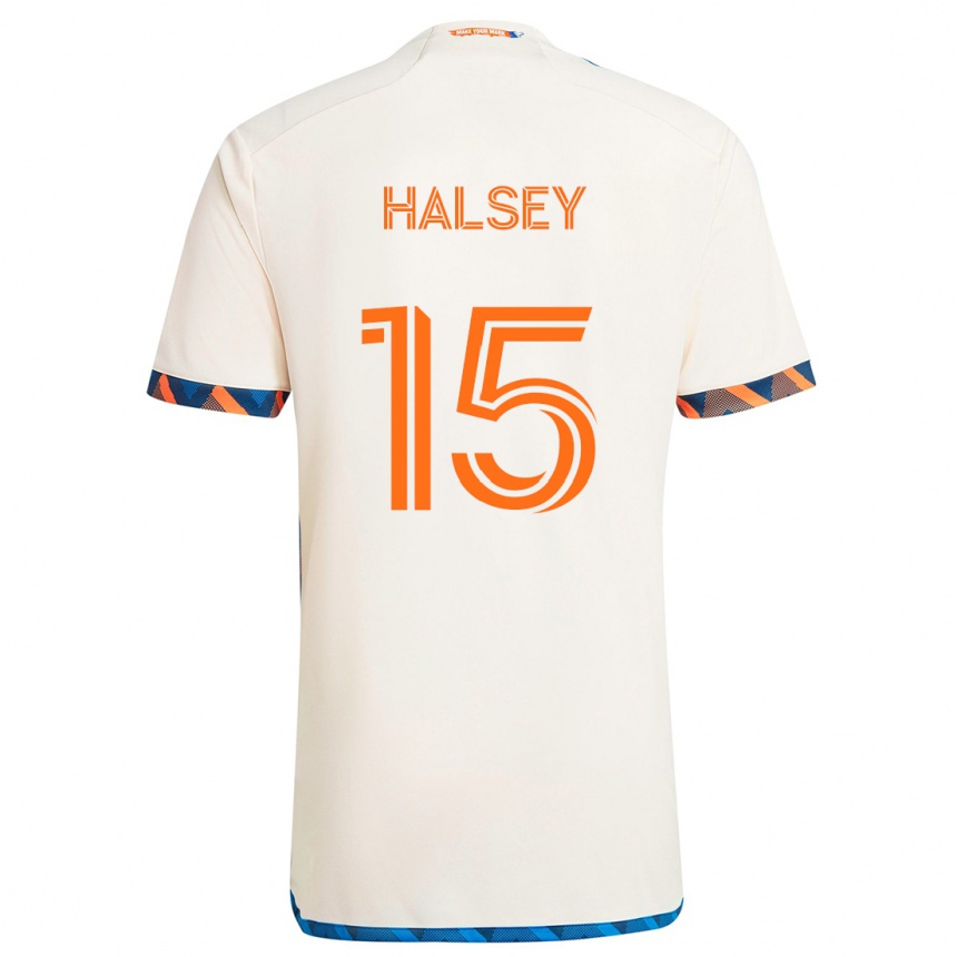 Kinder Fußball Bret Halsey #15 Weiß Orange Auswärtstrikot Trikot 2024/25 T-Shirt Luxemburg