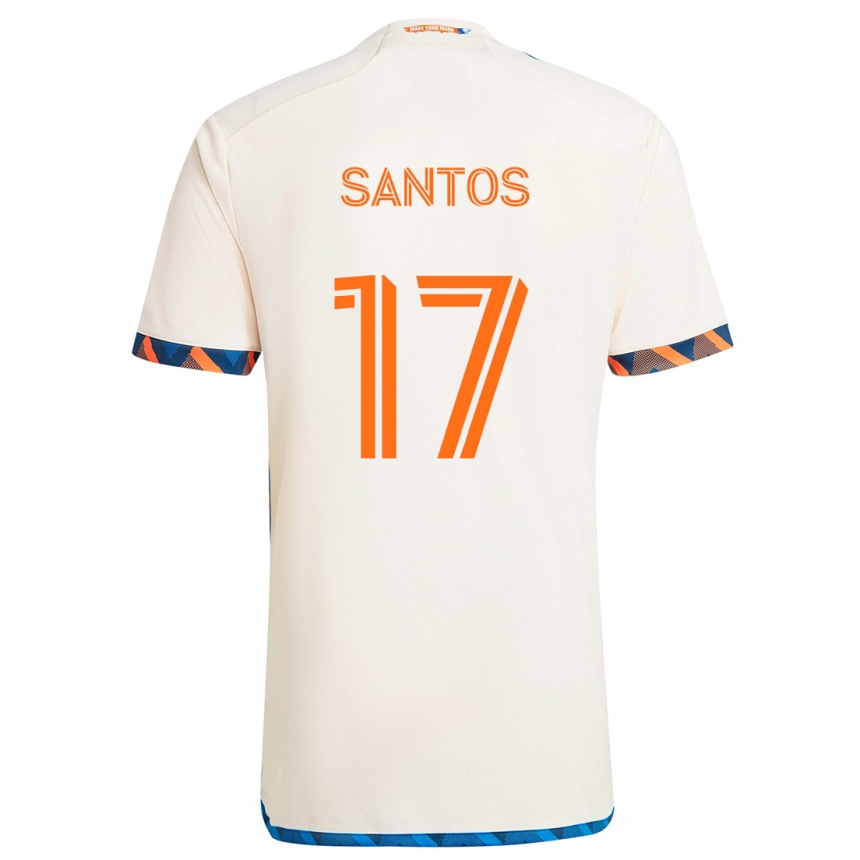 Kinder Fußball Sergio Santos #17 Weiß Orange Auswärtstrikot Trikot 2024/25 T-Shirt Luxemburg